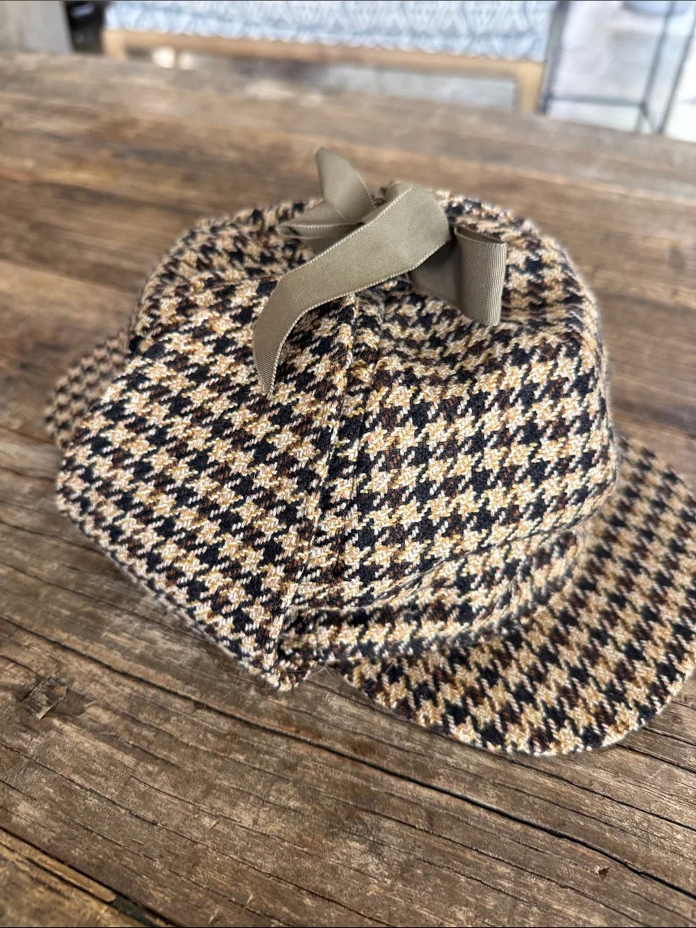 Houndstooth Deerstalker Cap - Brown Multicolor Kenmore made in Scotland